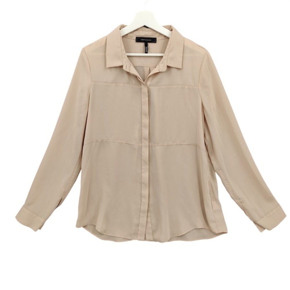 Robert Rodriguez Womens Minimalist Quiet Luxury Shannon Blouse M Beige Sheer